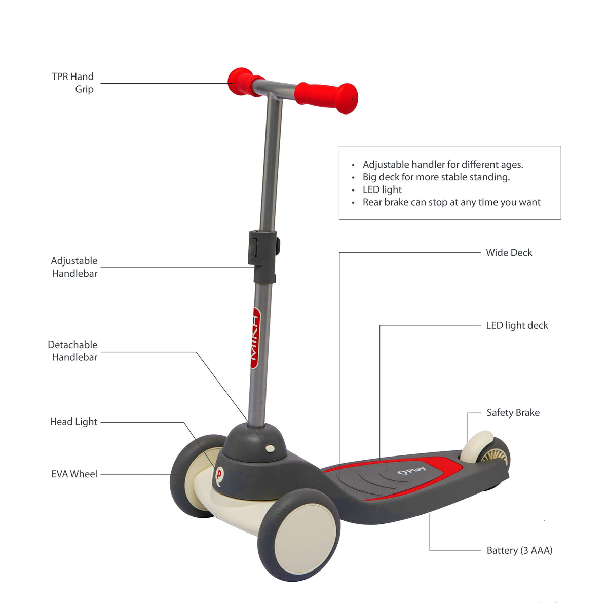 QPlay Mika LED Scooter – Red – view 2