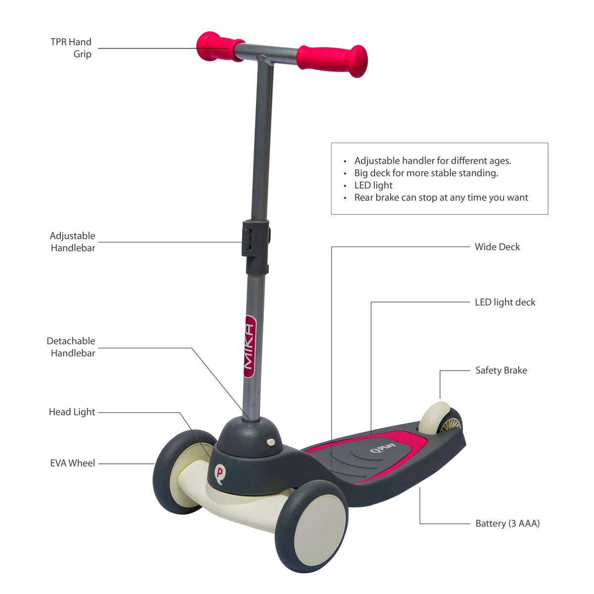 QPlay Mika LED Scooter – Rose – view 3