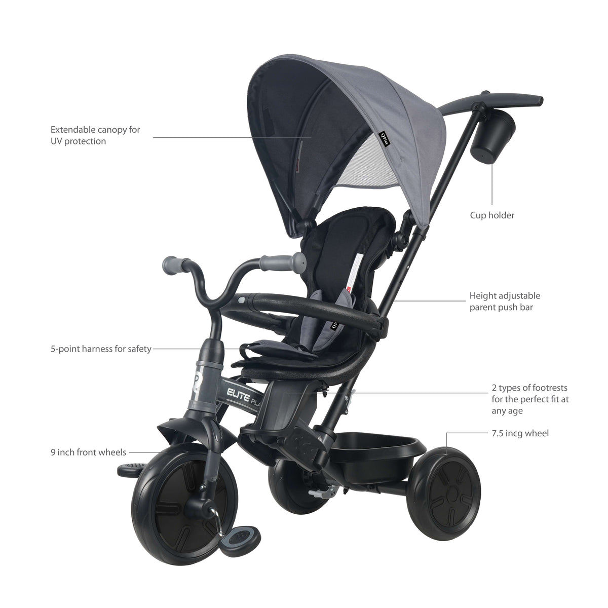 QPlay Elite Platinum 6-in-1 Tricycle – Grey – view 2