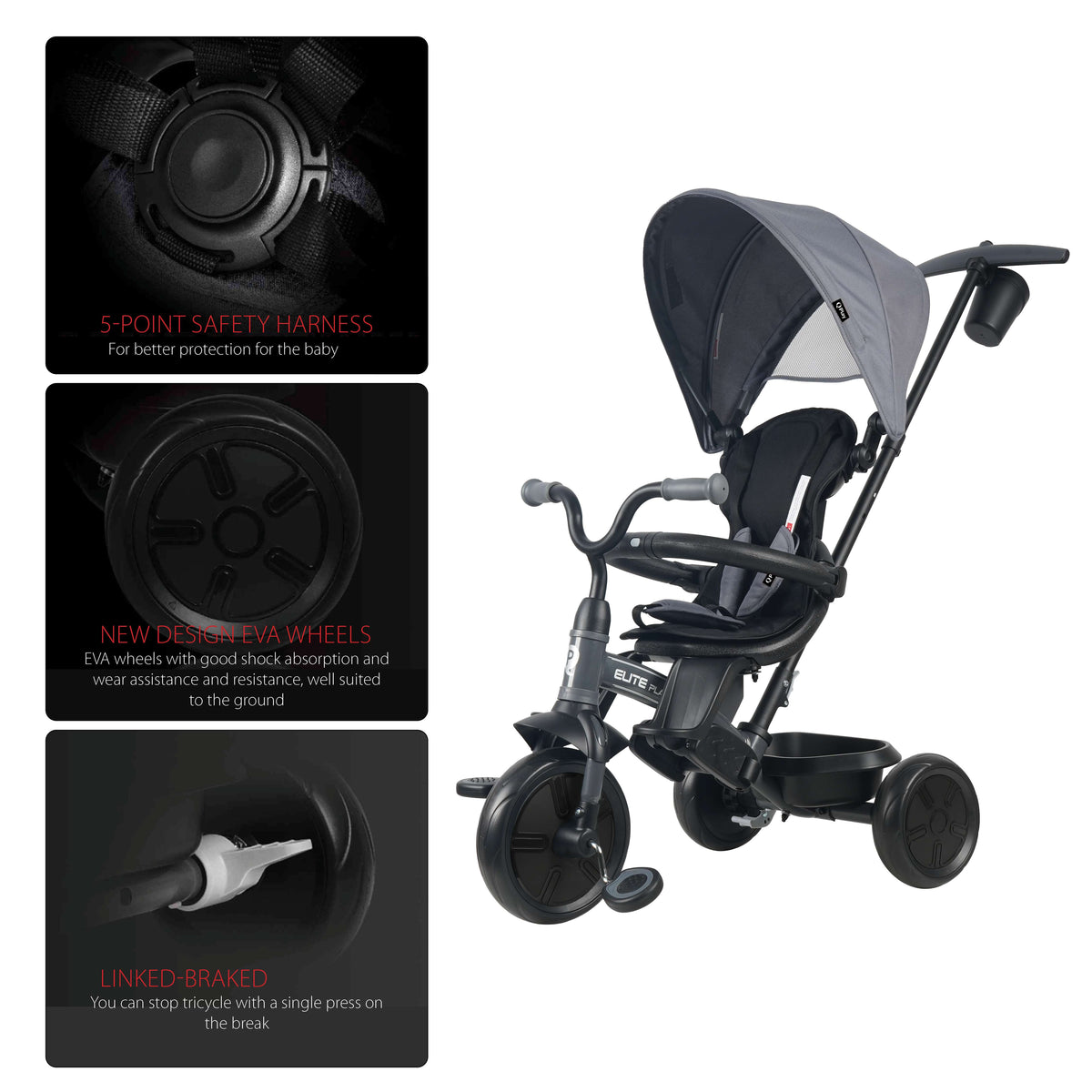 QPlay Elite Platinum 6-in-1 Tricycle – Grey – view 3