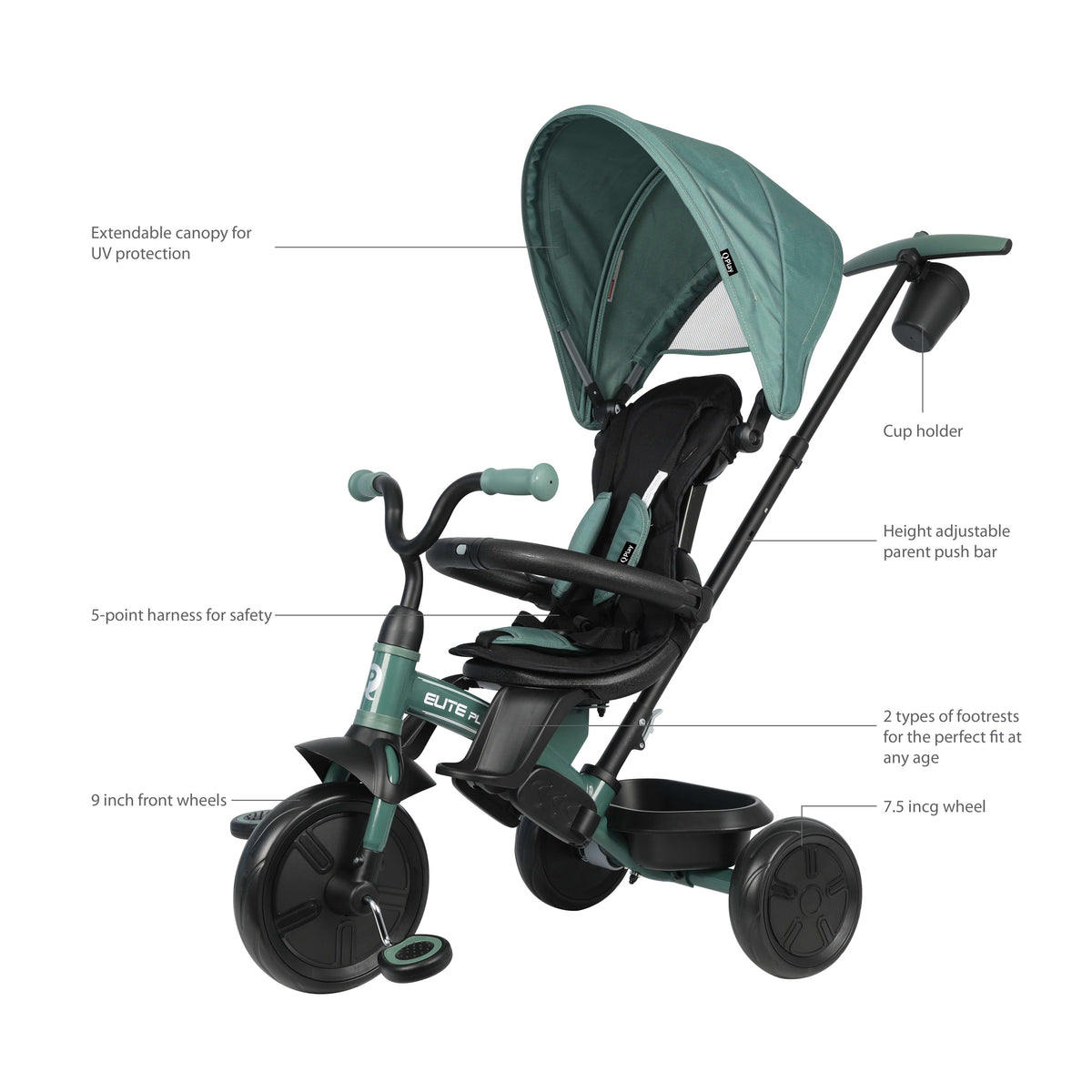 QPlay Elite Platinum 6-in-1 Tricycle – Green – view 7