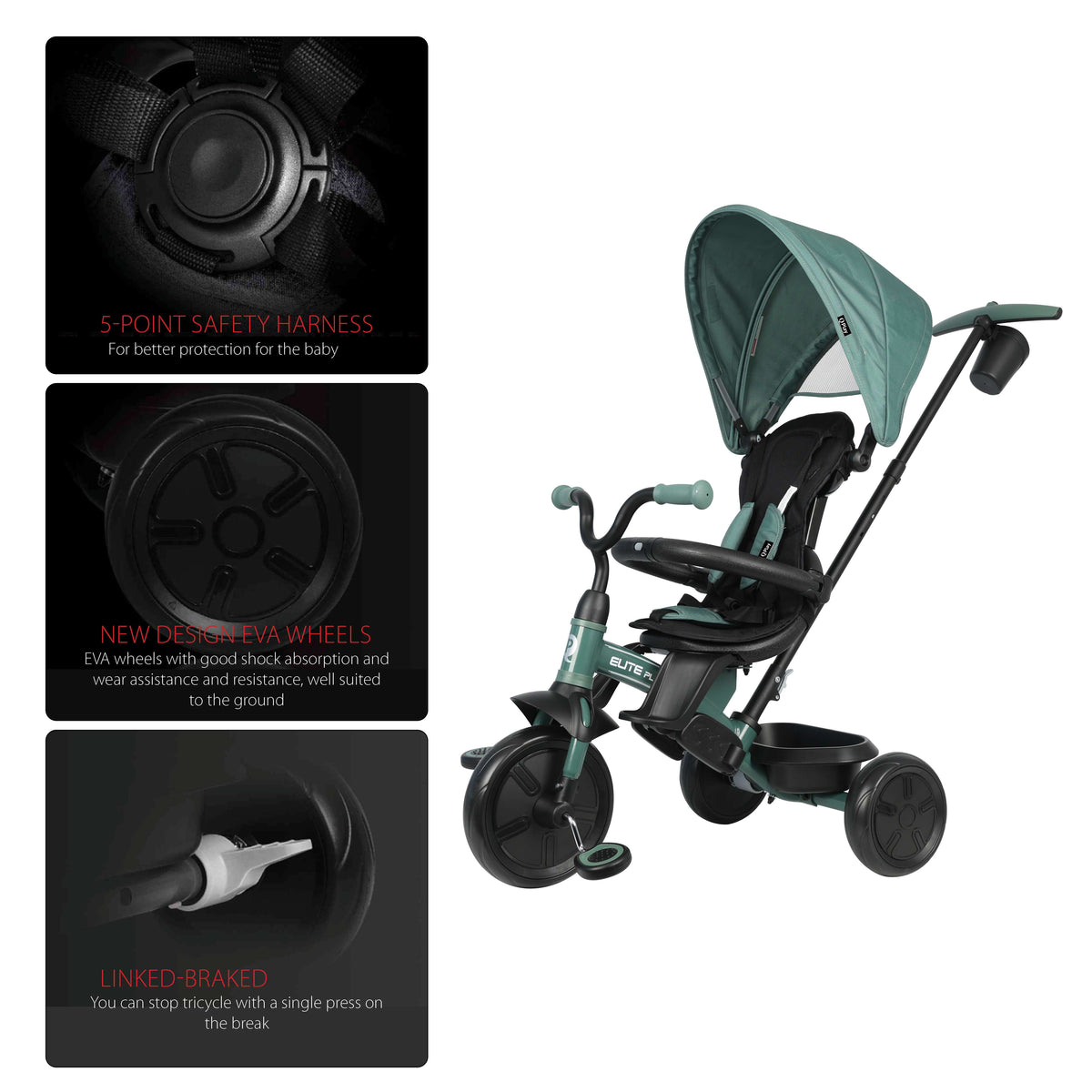 QPlay Elite Platinum 6-in-1 Tricycle – Green – view 4