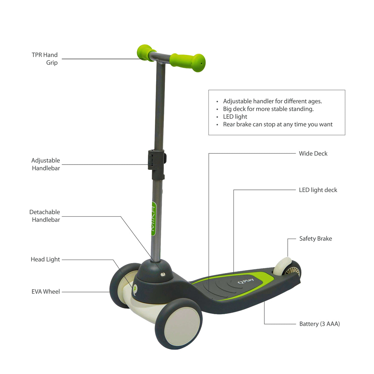 QPlay Mika LED Scooter – Green – view 1