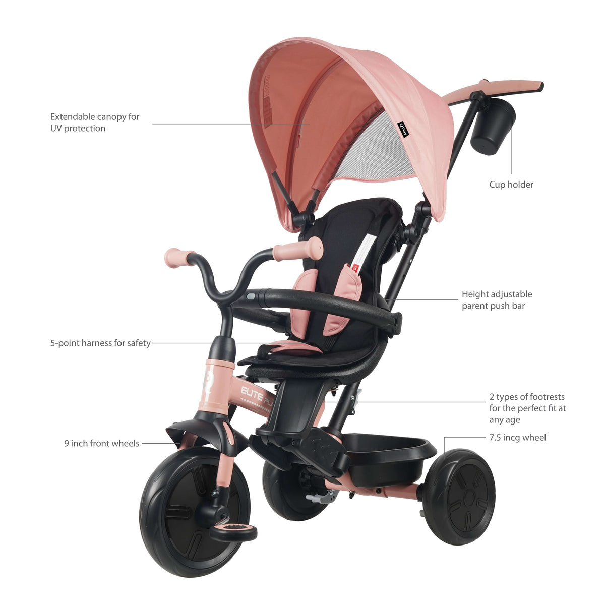 QPlay Elite Platinum 6-in-1 Tricycle – Pink – view 2
