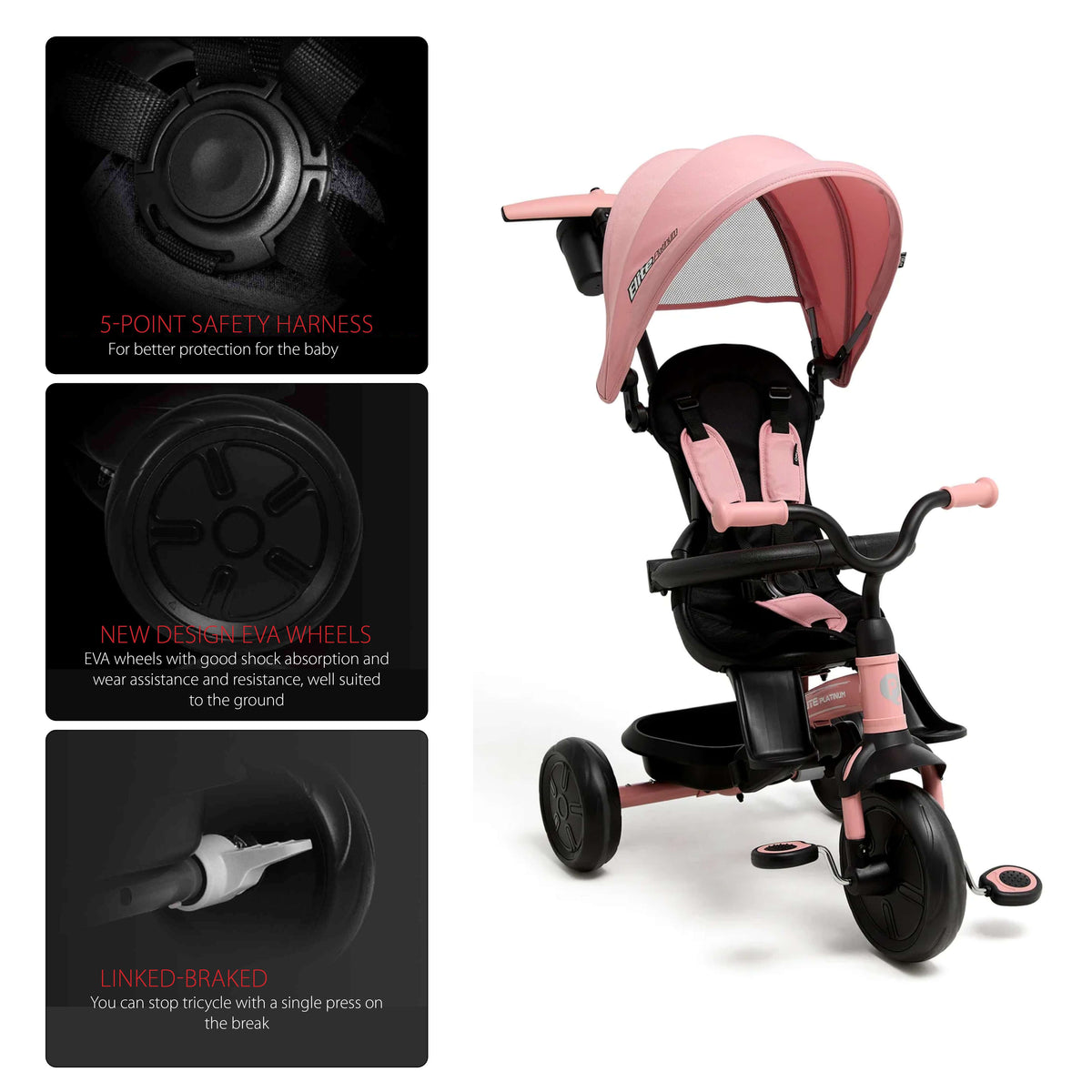 QPlay Elite Platinum 6-in-1 Tricycle – Pink – view 7