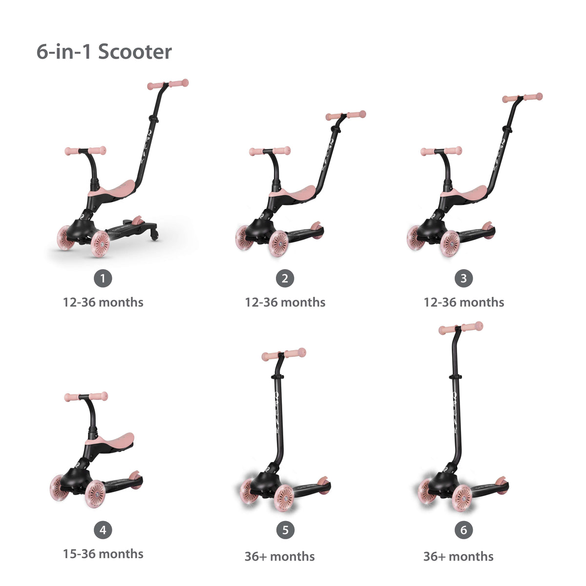 QPlay Sema Evo 5-in-1 Scooter – Coral Pink – view 4