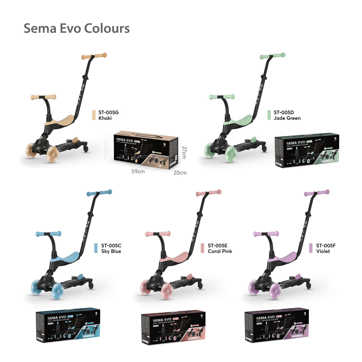 QPlay Sema Evo 5-in-1 Scooter – Coral Pink – view 1