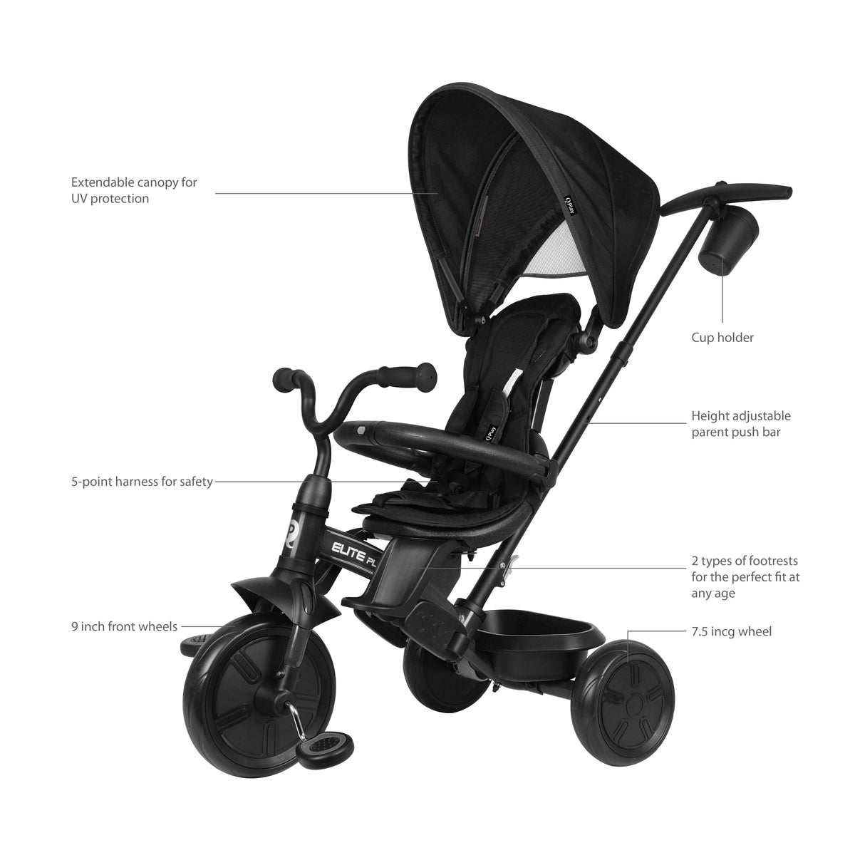QPlay Elite Platinum 6-in-1 Tricycle – Black – view 2