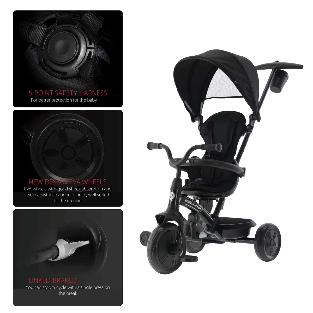 QPlay Elite Platinum 6-in-1 Tricycle – Black – view 3