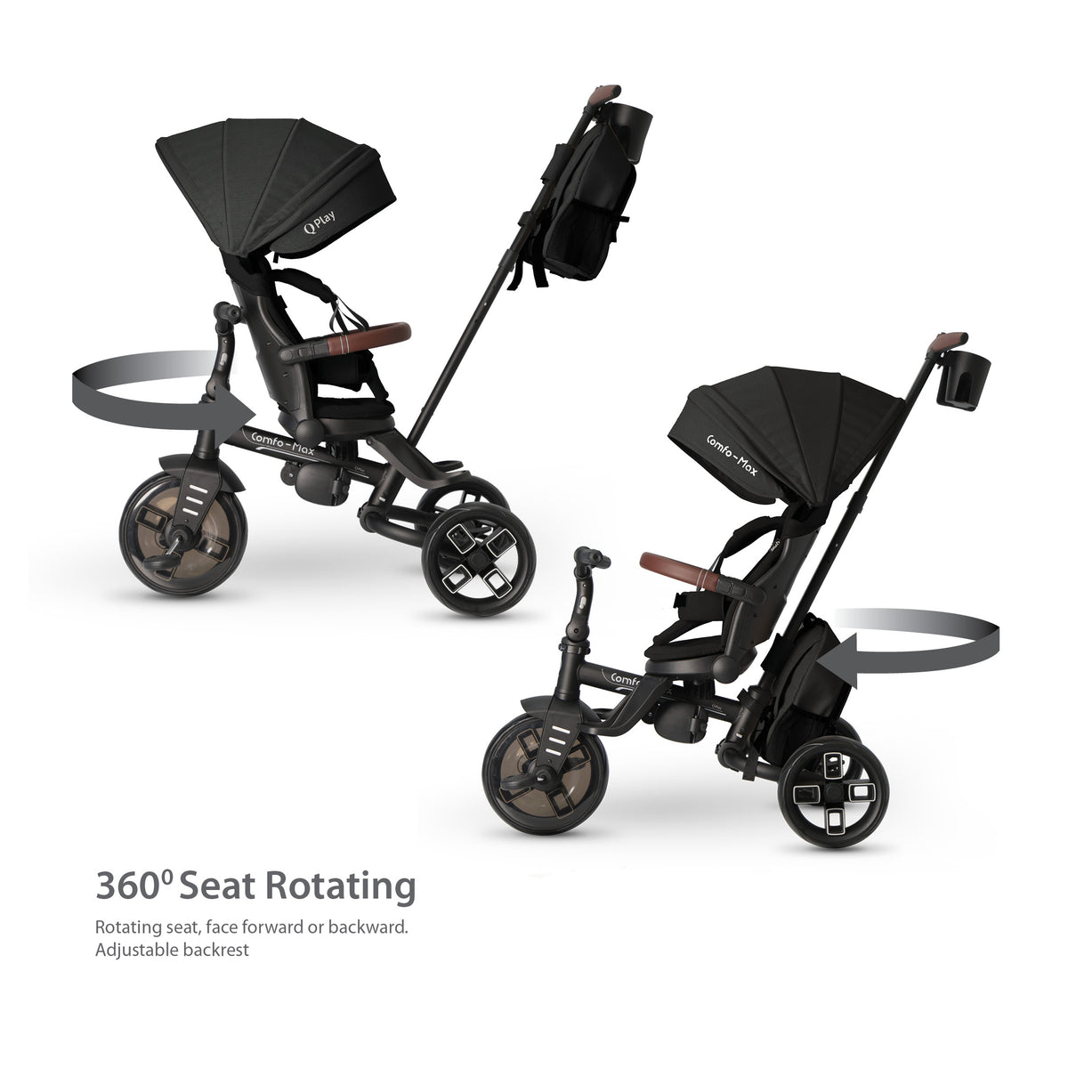 QPlay Comfo Max 7-in-1 Tricycle – Black – view 3