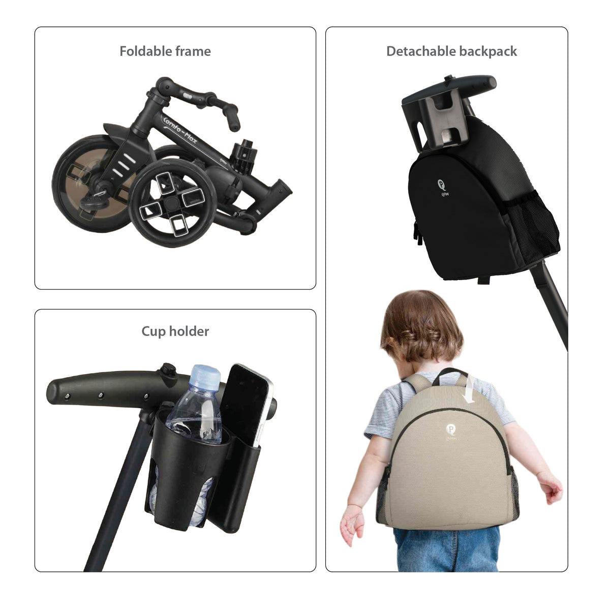 QPlay Comfo Max 7-in-1 Tricycle – Black – view 8