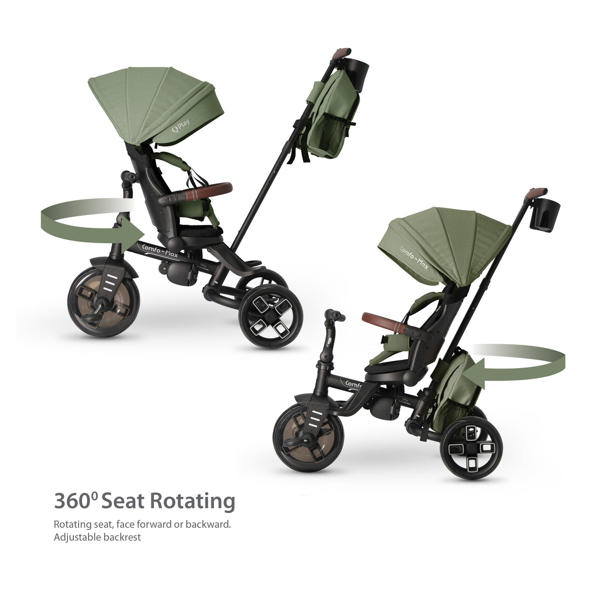 QPlay Comfo Max 7-in-1 Tricycle – Olive Green – view 10