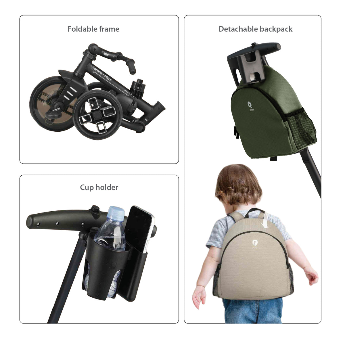 QPlay Comfo Max 7-in-1 Tricycle – Olive Green – view 14