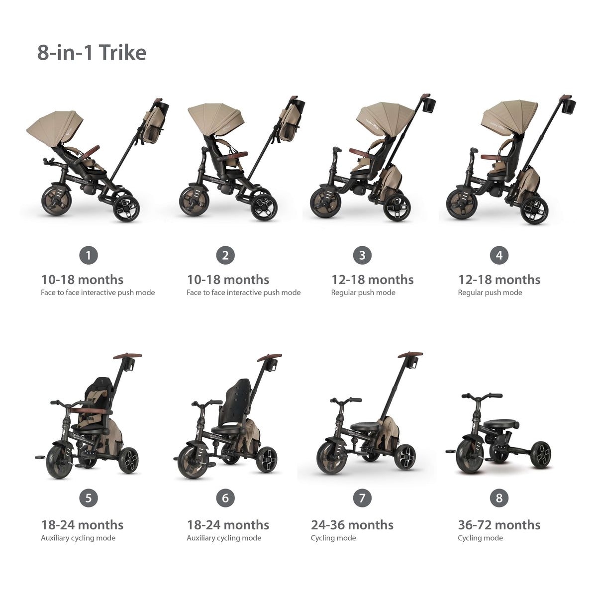 QPlay Comfo Max 7-in-1 Tricycle – Coffee – view 10