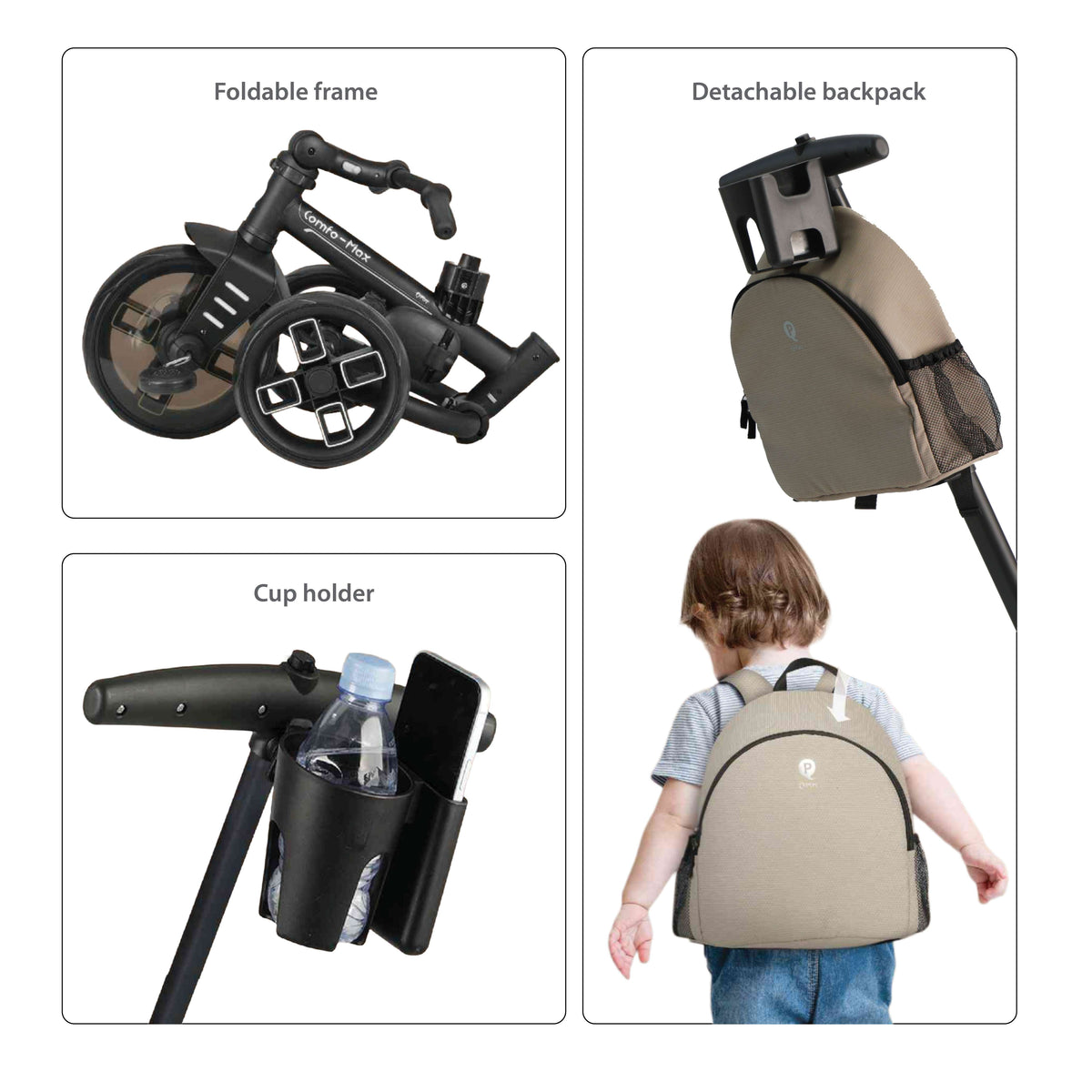 QPlay Comfo Max 7-in-1 Tricycle – Coffee – view 6
