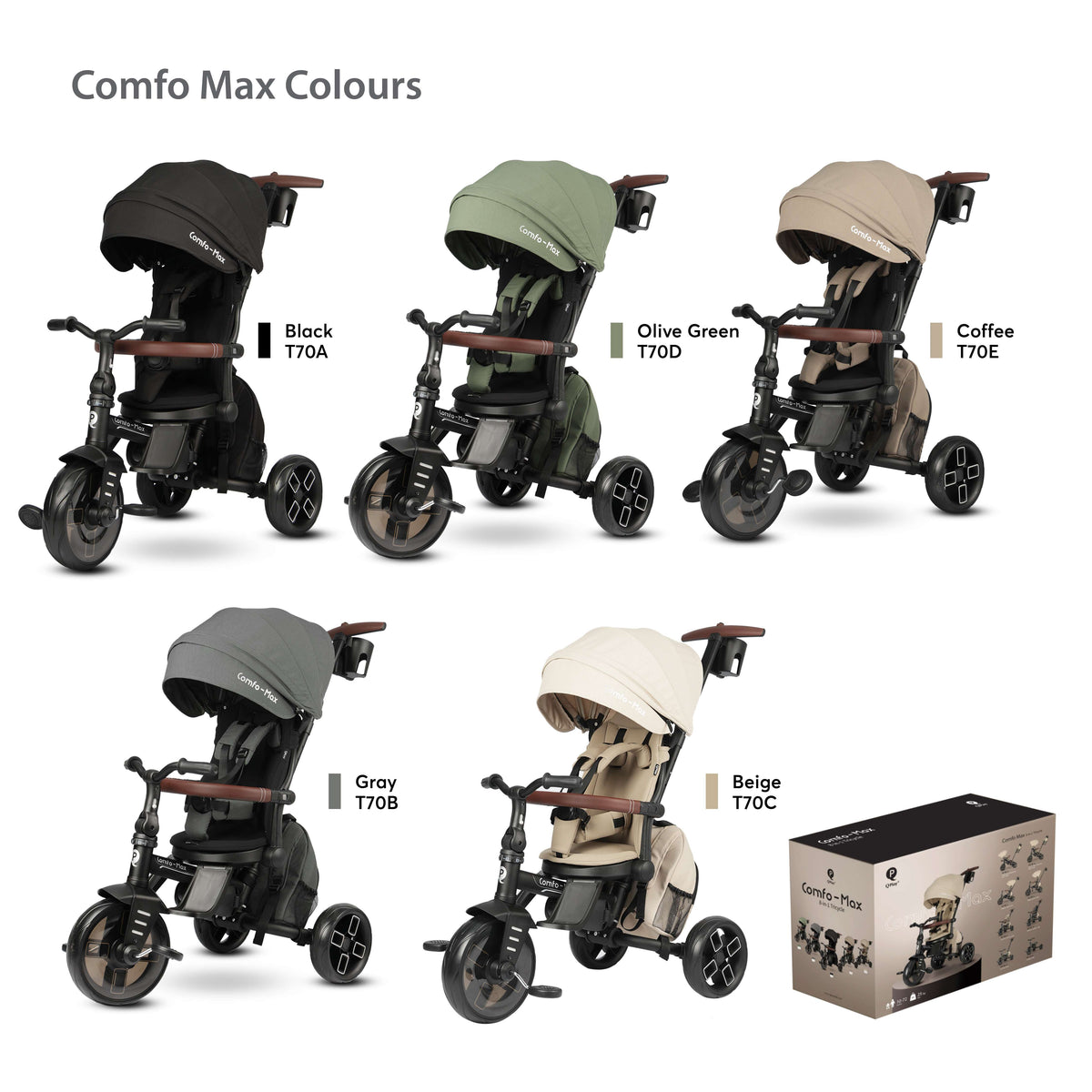 QPlay Comfo Max 7-in-1 Tricycle – Coffee – view 8