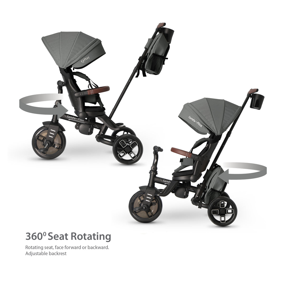 QPlay Comfo Max 7-in-1 Tricycle – Grey – view 12